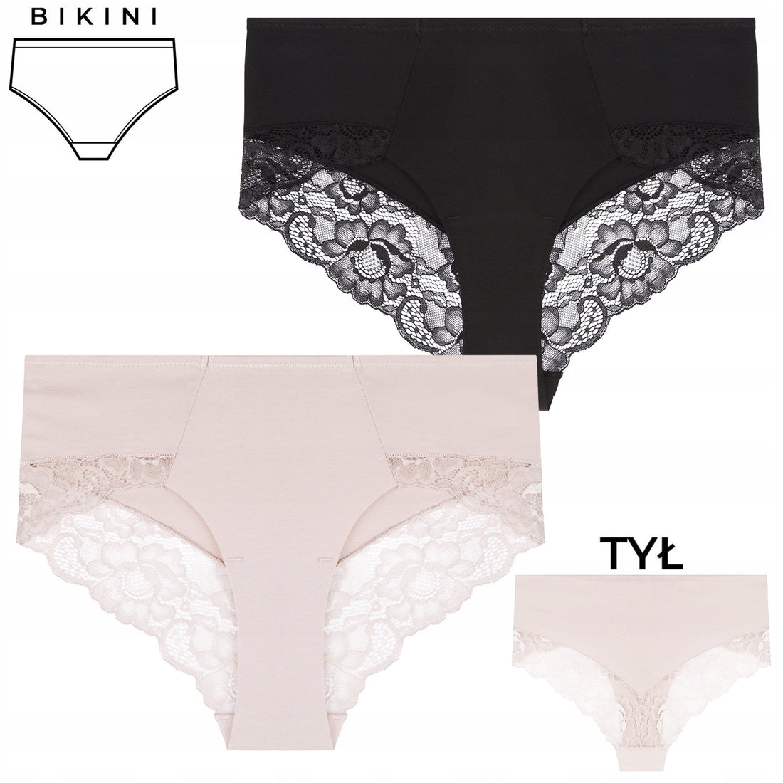 Figi damskie majtki z koronką delikatne eleganckie 2-szt.