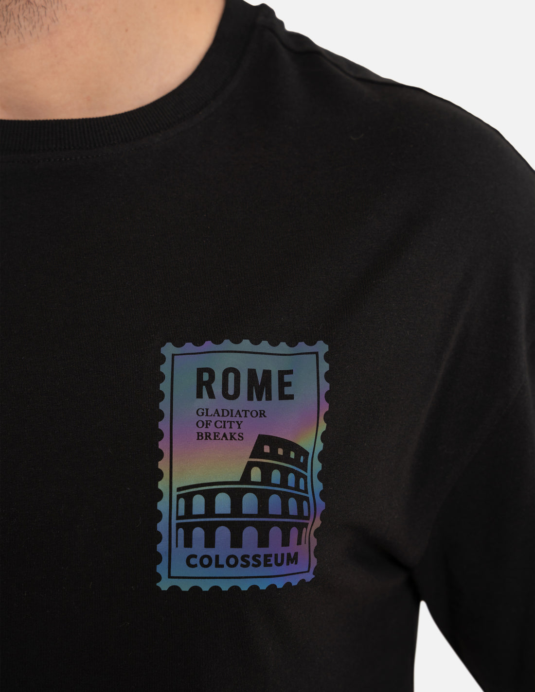 T-shirt męski oversize z holo nadrukiem koszulka krótki rękaw