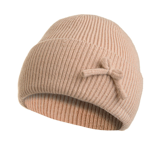 Czapka damska prążkowana beanie z kokardką