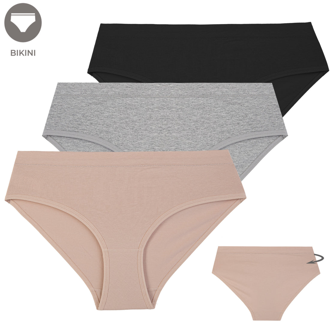 Damskie majtki bawełniane bikini (3-pak) – beż, szary, czarny