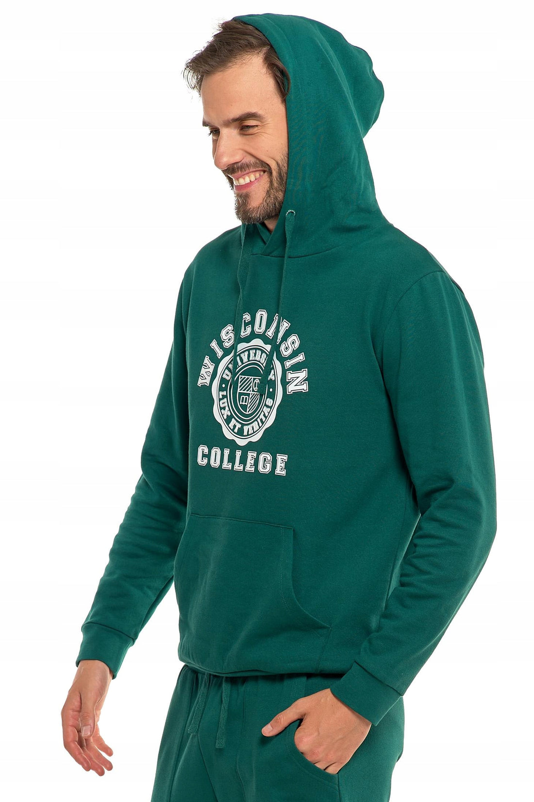 Bluza męska z kapturem przez głowę klasyczna z nadrukiem sportowa