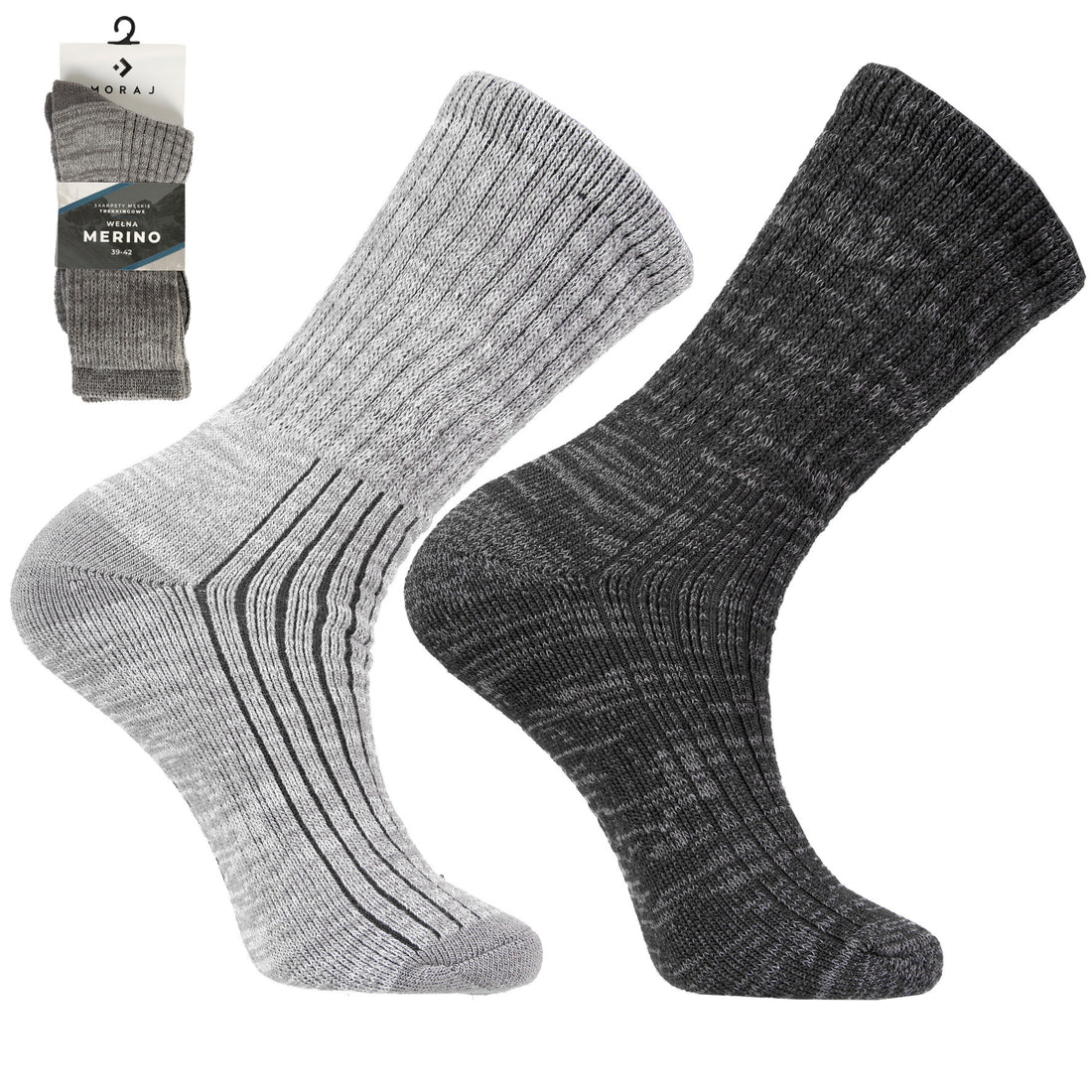 Skarpety męskie trekkingowe z wełną merino ciepłe 2-pak
