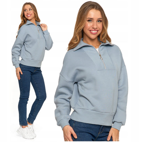 Elegancka bluza damska dresowa ze stójką i zamkiem ocieplana