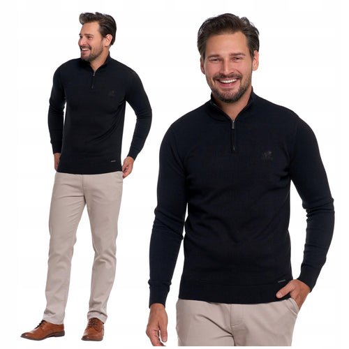 Sweter męski ze stójką i zamkiem pod szyją wygodny 100% bawełna