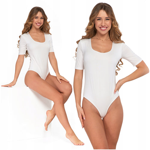 Eleganckie body damskie z głębokim dekoltem gładkie krótki rękaw