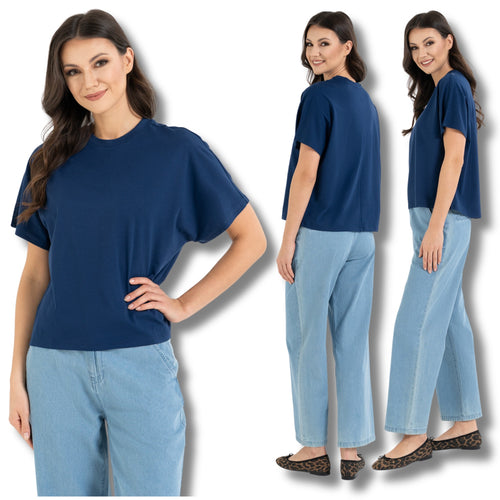 Luźna bluzka damska t-shirt z krótkim rękawem gładka koszulka