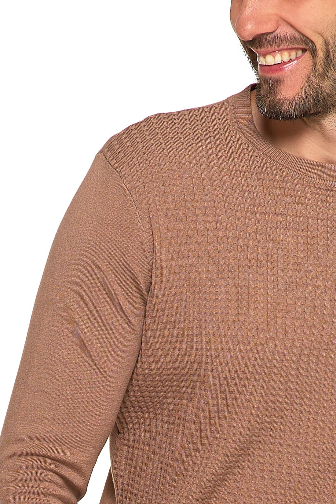 Elegancki sweter męski klasyczny okrągły dekolt delikatny wzór