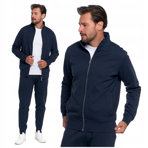 Bluza męska dresowa rozpinana ze stójką gładka z kieszeniami