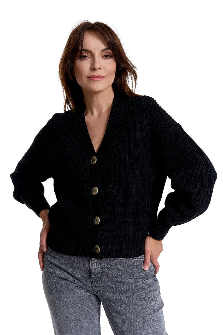 Ciepły sweter damski kardigan szerokie rękawy elegancki klasyczny