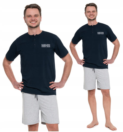 Piżama wygodna męska t-shirt na krótki rękaw szorty bawełniana