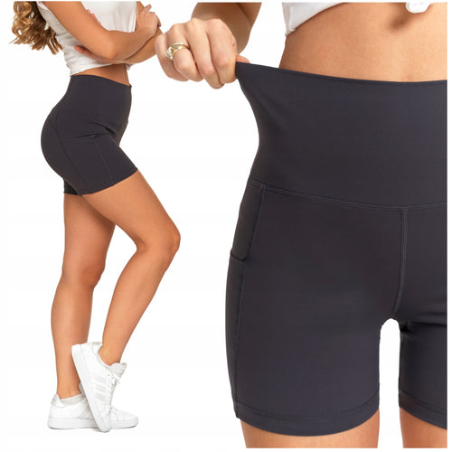 Legginsy kolarki szorty damskie sportowe wysoki stan kieszenie