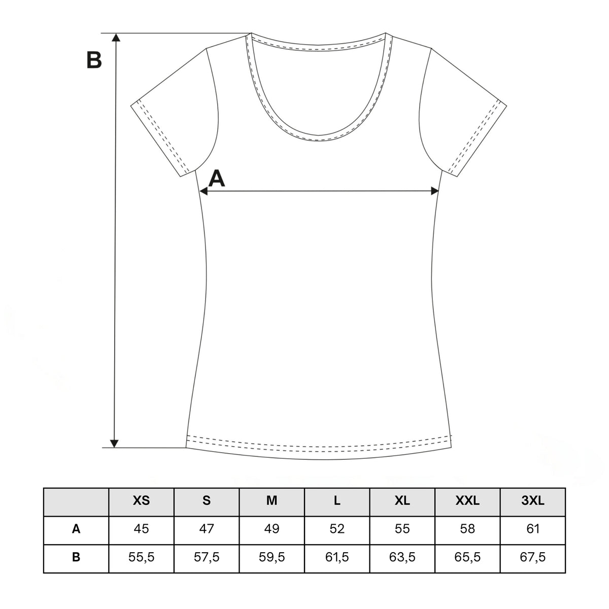 Tabela rozmiarów — Bluzka damska t-shirt prosty fason gładki top koszulka bawełniana