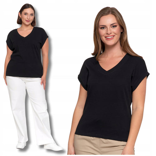 Bluzka damska t-shirt prosty fason gładki top koszulka bawełniana