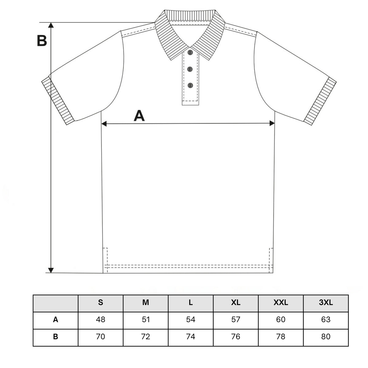 Tabela rozmiarów — Elegancki t-shirt koszulka polo polówka na zamek krótki rękaw