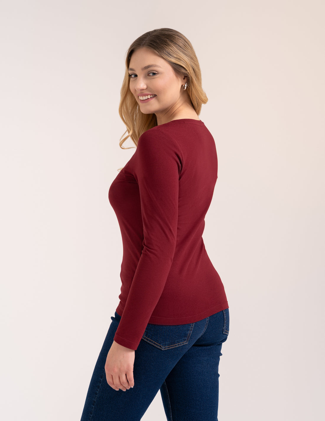 Bluzka damska longsleeve bawełna slim basic dopasowana