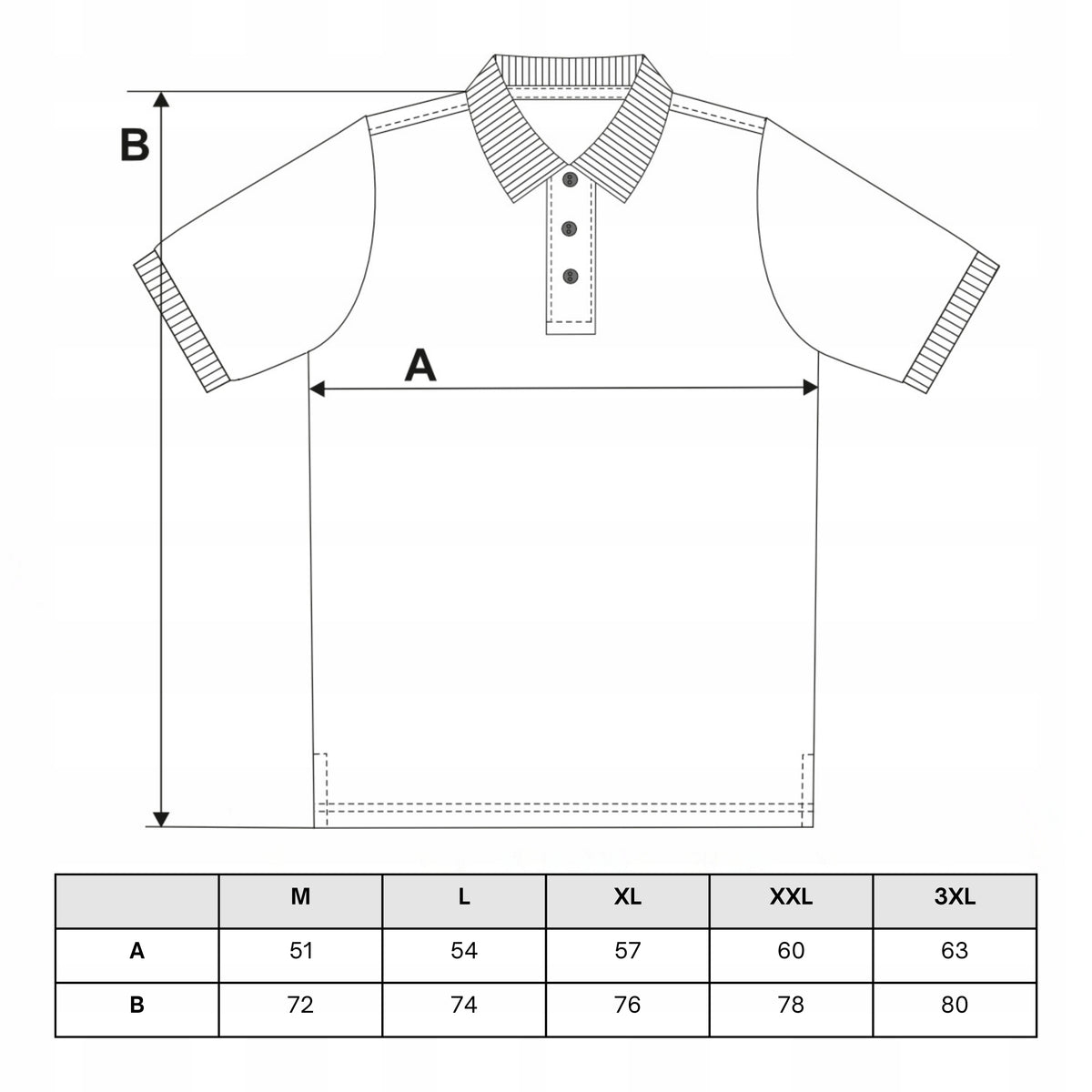 Tabela rozmiarów — Elegancki t-shirt koszulka polo polówka z krótkim rękawem modna