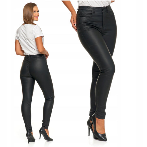 Spodnie skinny damskie z eko-skóry wysoki stan klasyczne rurki r.