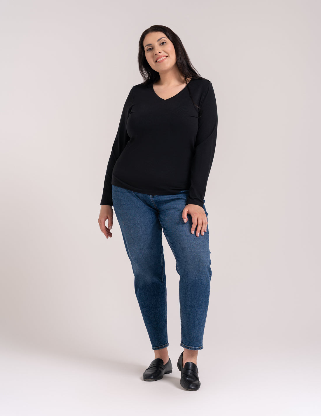 Bluzka damska longsleeve bawełna slim basic dopasowana