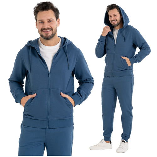 Bluza męska rozpinana gładka z kapturem i kieszeniami