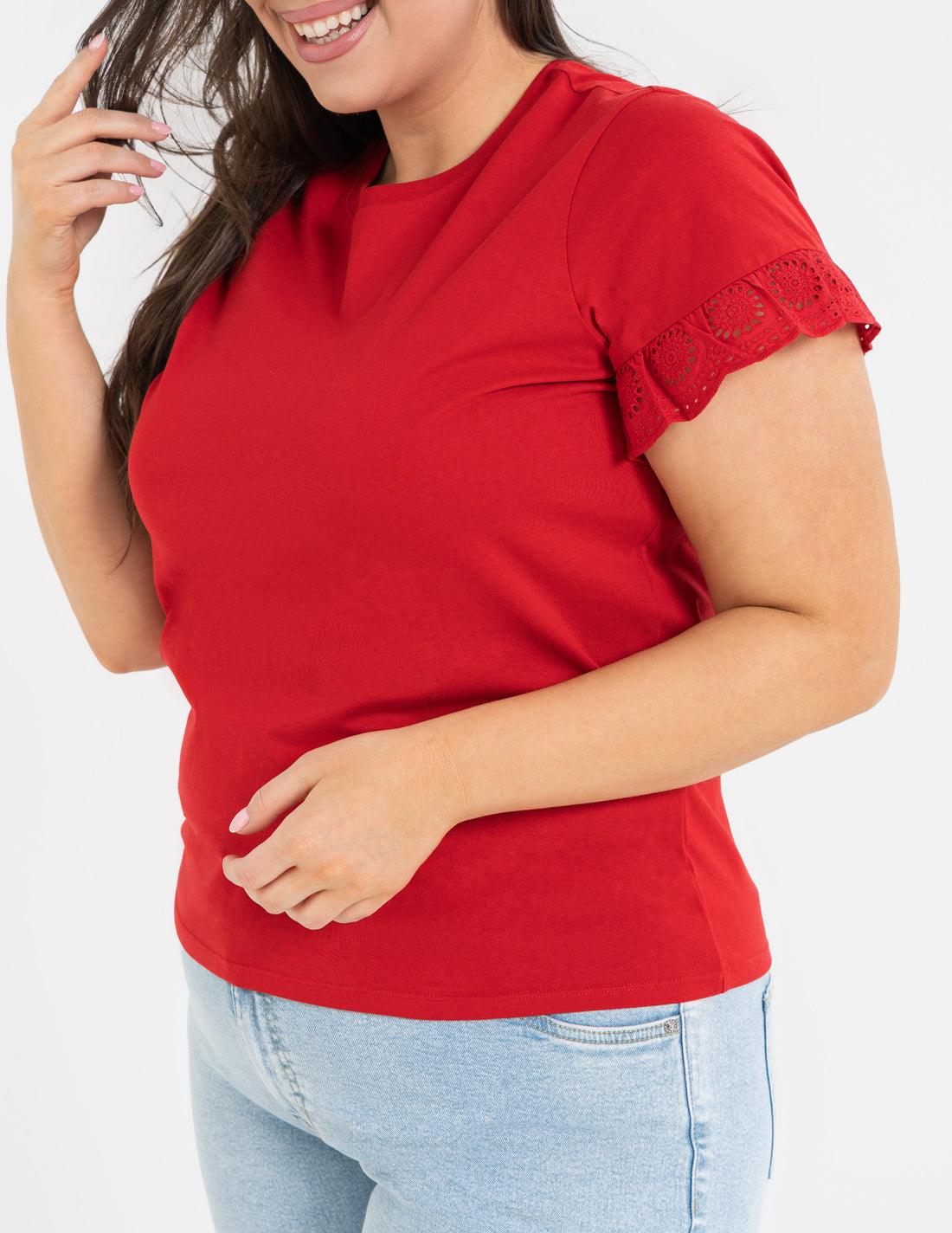 Bluzka damska motylkowe rękawy z koronką elegancka koszulka t-shirt