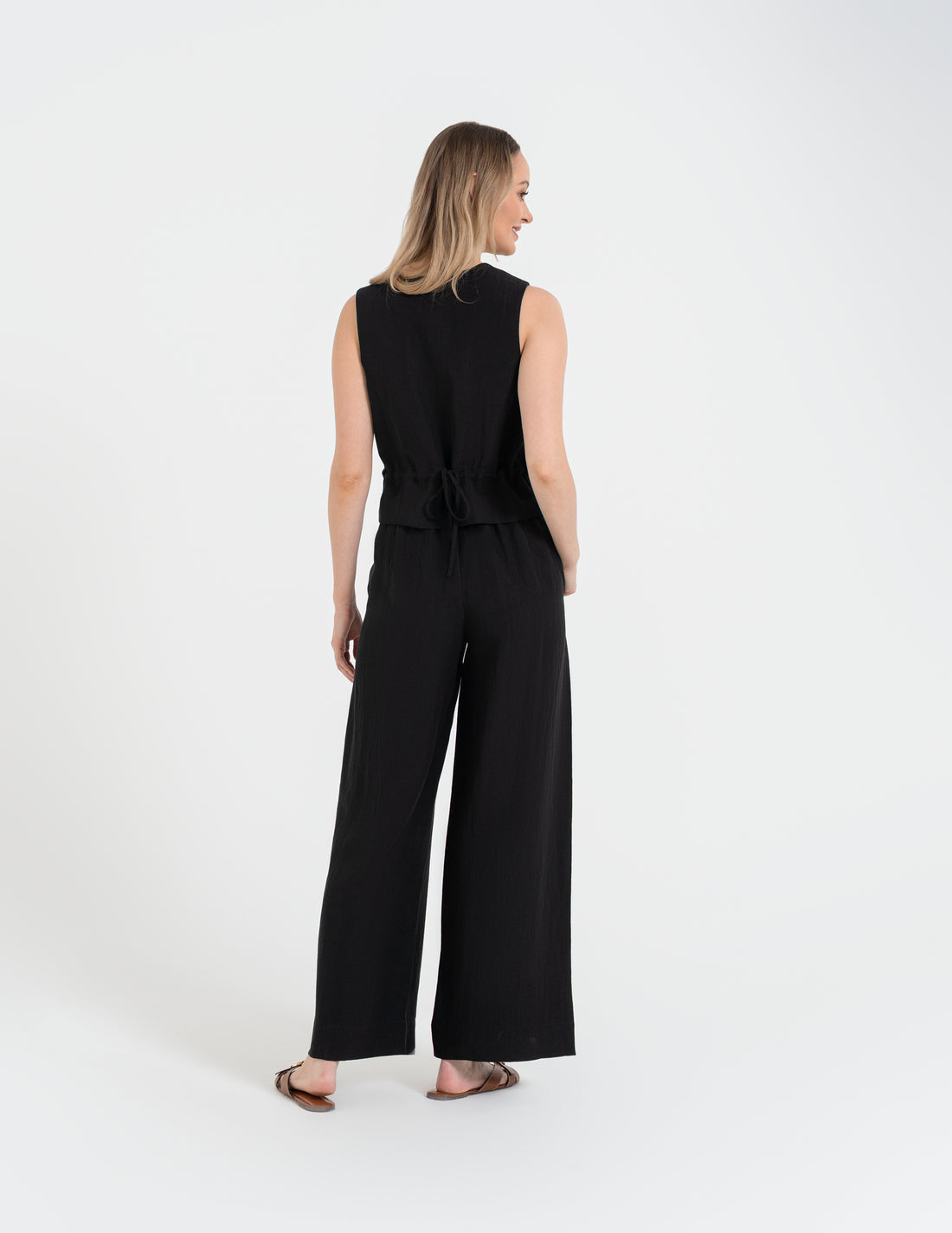 Spodnie wide leg high-waist – lyocell, len i wiskoza – premium