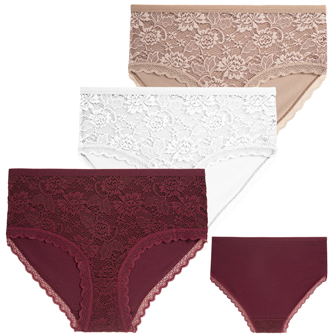 Majtki damskie figi z wysokim stanem maxi bikini 3-par koronka