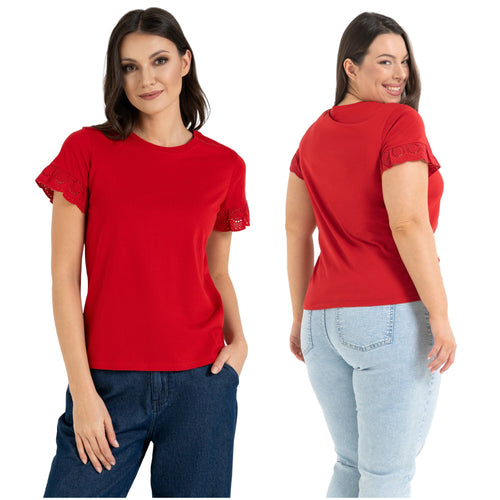 Bluzka damska motylkowe rękawy z koronką elegancka koszulka t-shirt