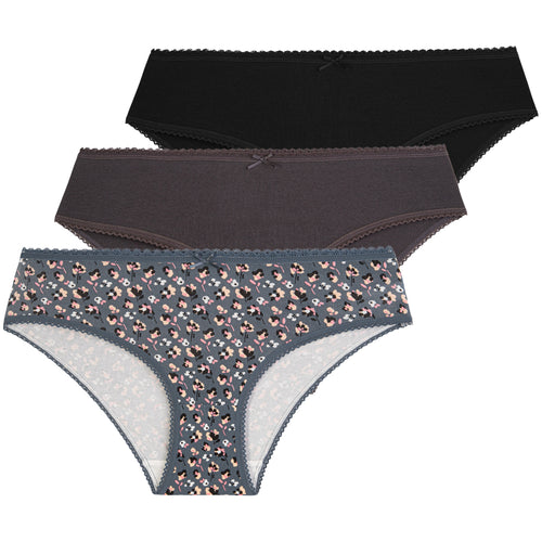 Figi damskie bawełniane bikini z koronką i kokardką (3-pak)