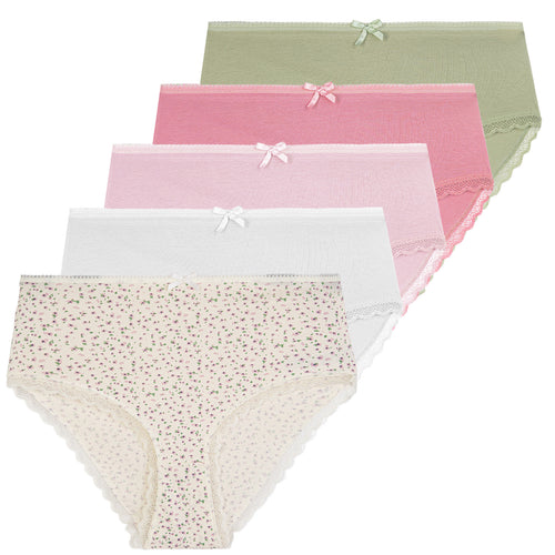 Figi damskie bawełniane maxi bikini z koronką i kokardką