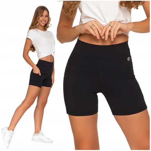 Legginsy kolarki szorty damskie sportowe wysoki stan kieszenie