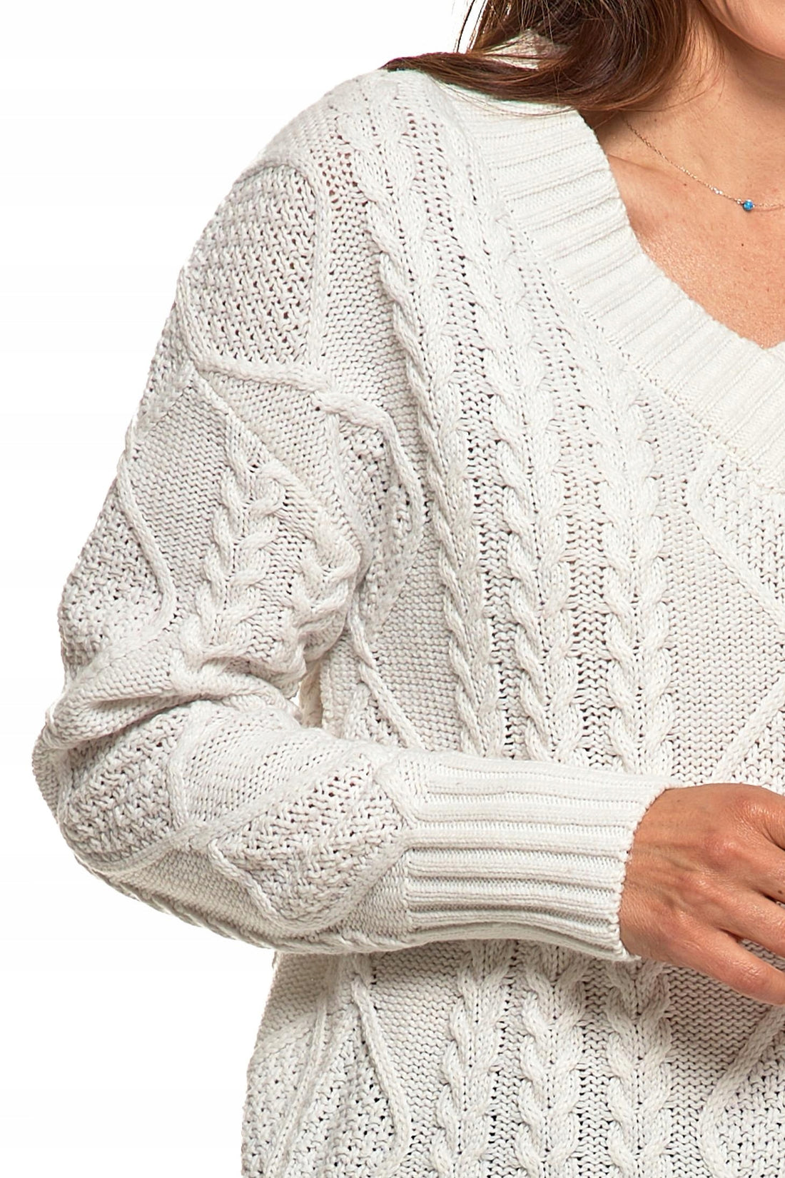 Sweter damski z warkoczowym splotem modny dekolt w serek xxl/3xl