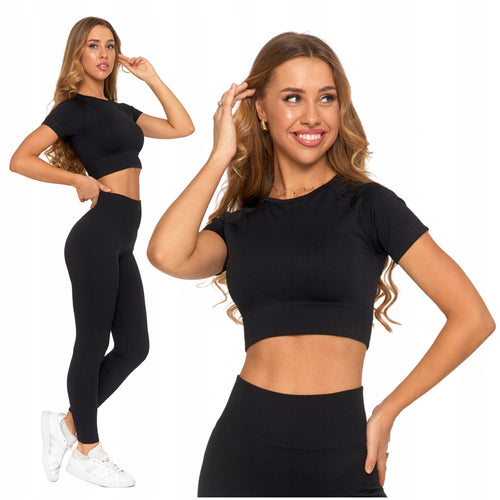 Crop-top damski z krótkim rękawem stylowy koszulka sportowa
