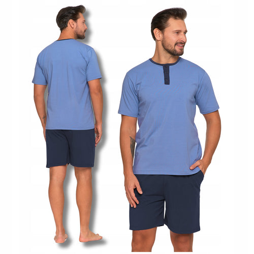Piżama męska gładka t-shirt krótki rękaw krótkie spodenki szorty