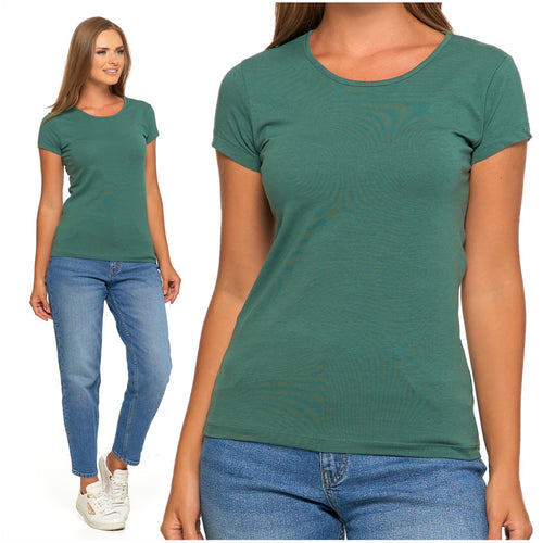 Koszulka damska bluzka t-shirt gładki na krótki rękaw khaki