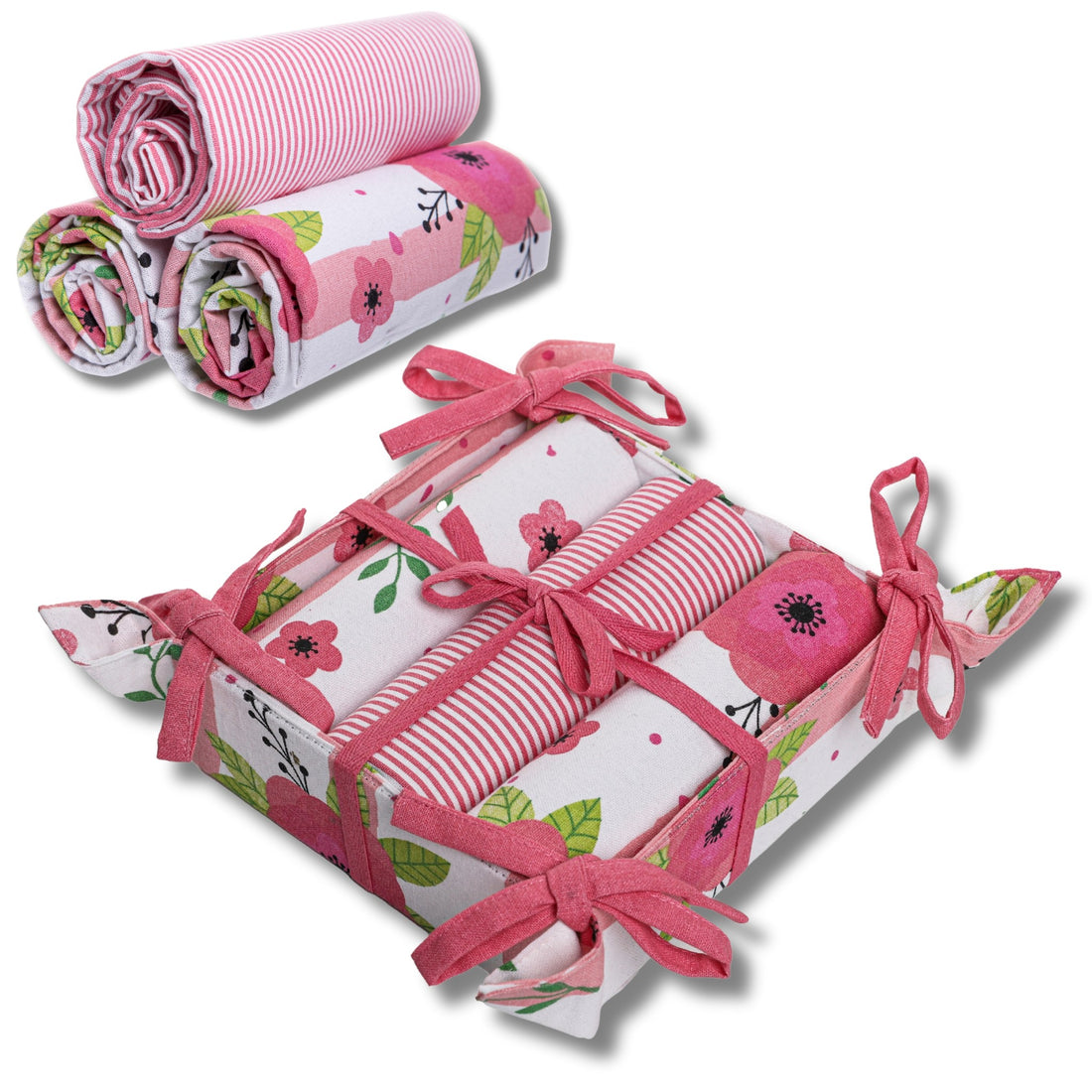 Ręczniki kuchenne eleganckie ścierki w koszyczku kwiatki 40x70 3szt