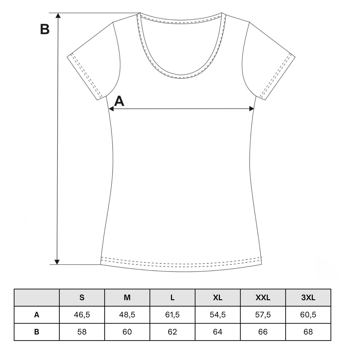 Tabela rozmiarów — T-shirt damski klasyczny bluzka krótki rękaw granatowa koszulka