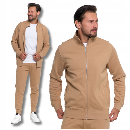 Bluza męska dresowa rozpinana ze stójką gładka z kieszeniami