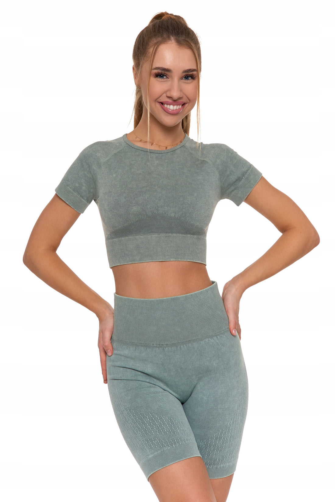Crop-top damski z krótkim rękawem stylowy koszulka sportowa