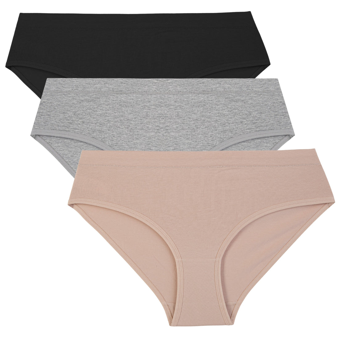 Damskie majtki bawełniane bikini (3-pak) – beż, szary, czarny