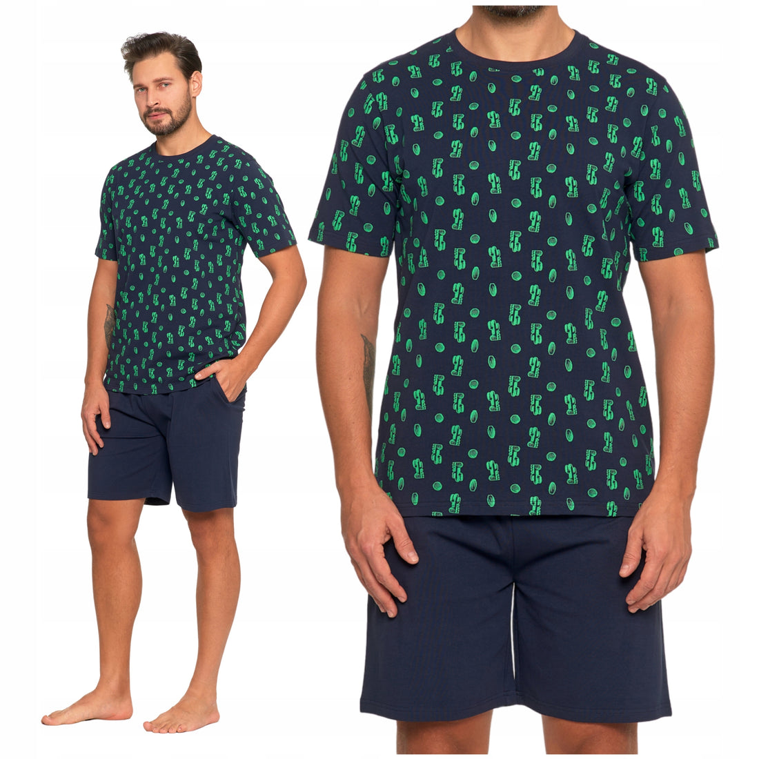 Piżama męska dwuczęściowa t-shirt z krótkim rękawem spodenki szorty
