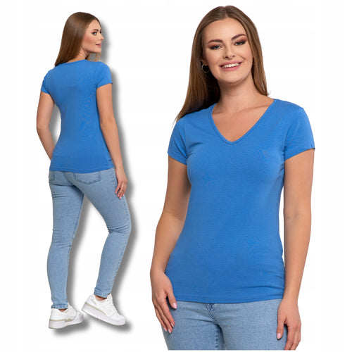 T-shirt damski z krótkim rękawem dekolt ''v'' koszulka gładka