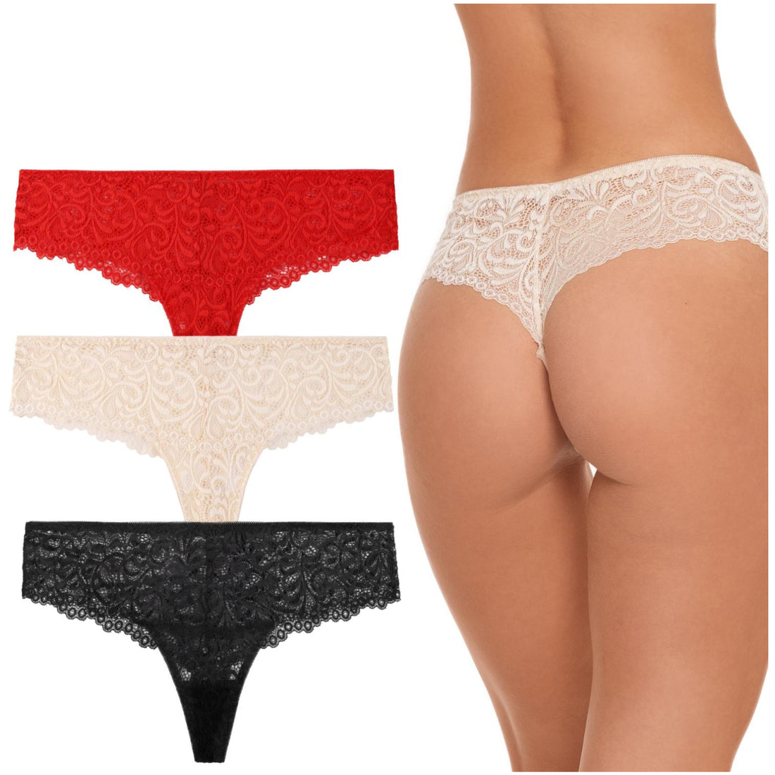 Koronkowe figi damskie wycięte bikini majtki koronka modne 3 szt.