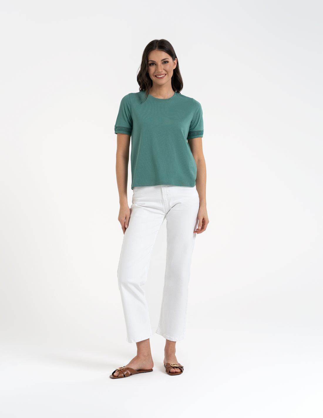 Bluzka damska koszulka gładka krótki rękaw z koronką t-shirt