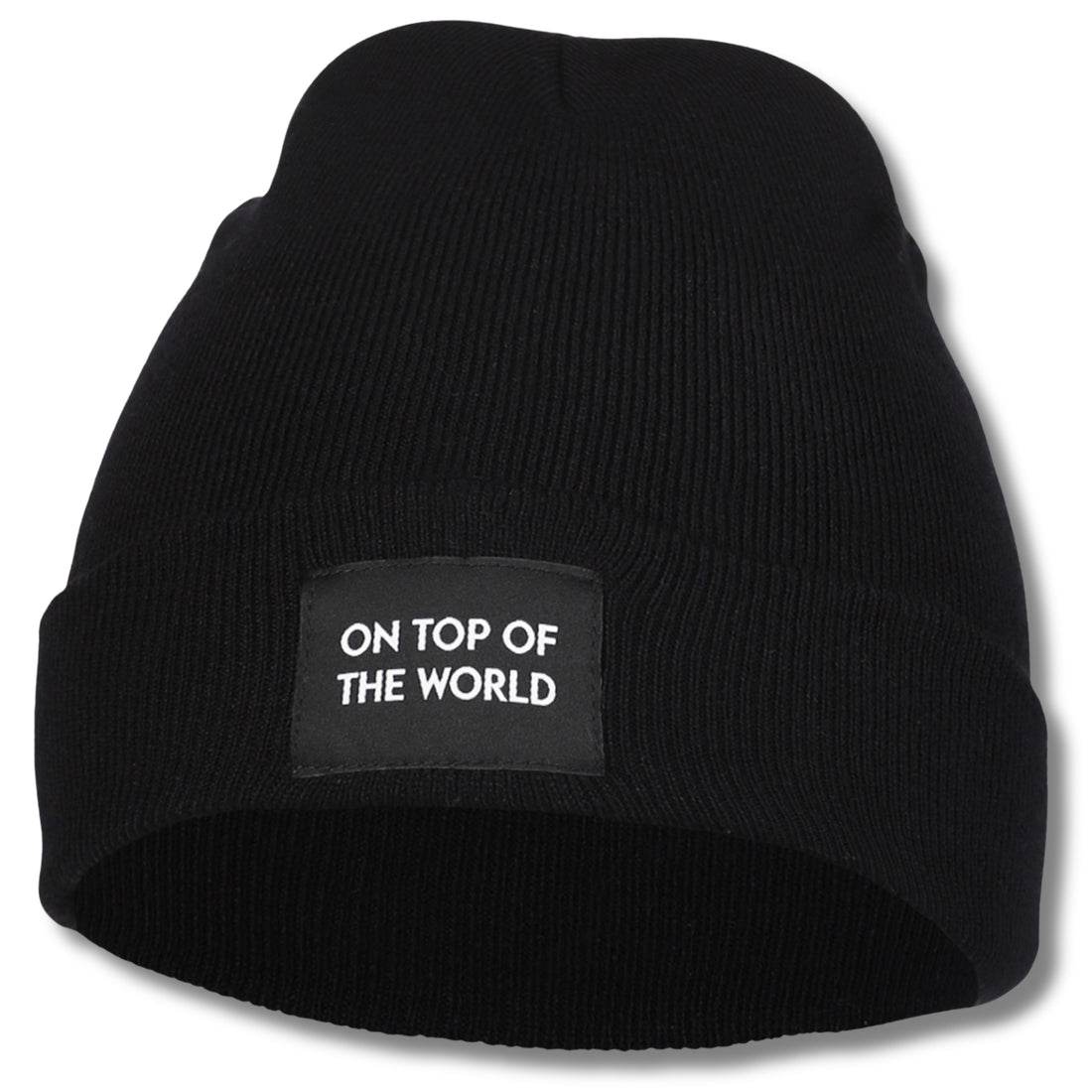 Czapka damska zimowa prążkowana beanie na chłodne dni modna naszywka