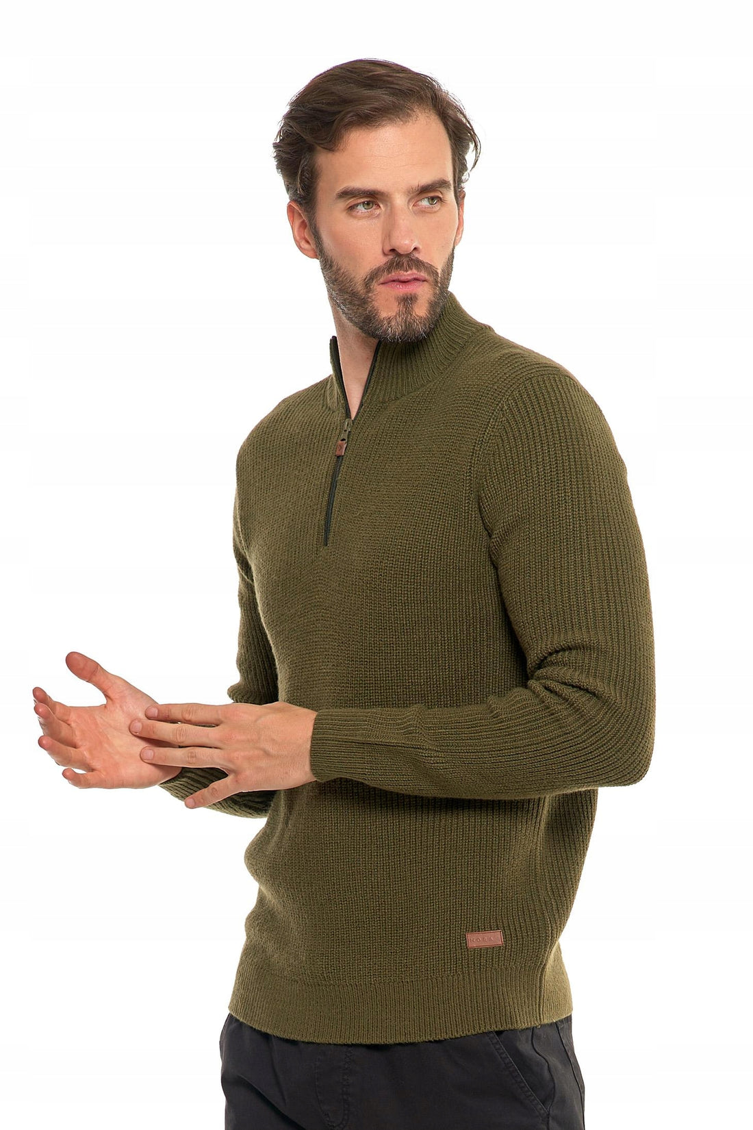 Sweter męski ze stójką zapinany pod szyją elegancki sweterek ciepły