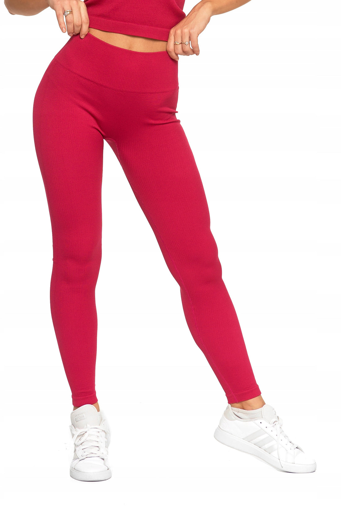 Legginsy damskie sportowe wysoki stan kryjące prążkowane wygodne