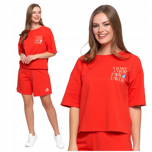 Luźny t-shirt damski koszulka bawełniana bluzka z krótkim rękawem
