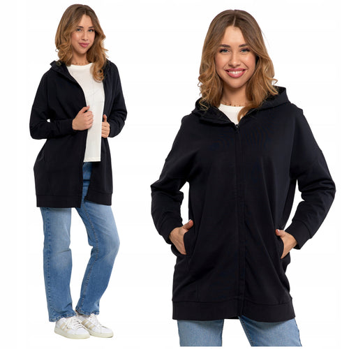 Luźna bluza damska dresowa rozpinana długa gładka z kapturem 3xl/4xl