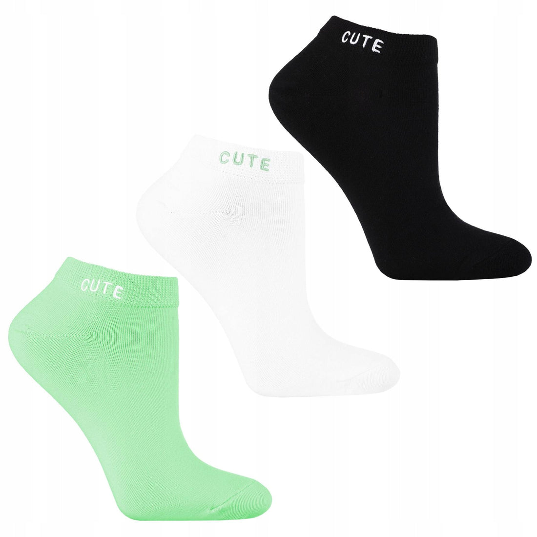 Stopki damskie skarpetki haftowany napis kolorowe 3-pary