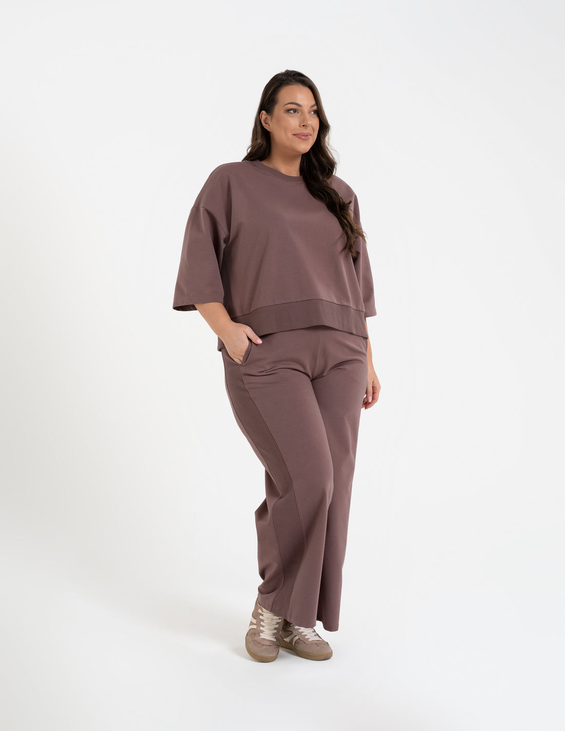 Luźna bluza damska dresowa gładka rękaw 3/4 oversize modna